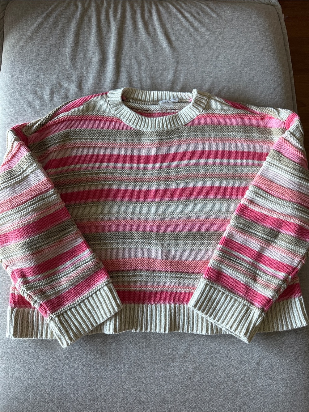 Girls Gap Crewneck Striped Sweater in Pink and Cream
